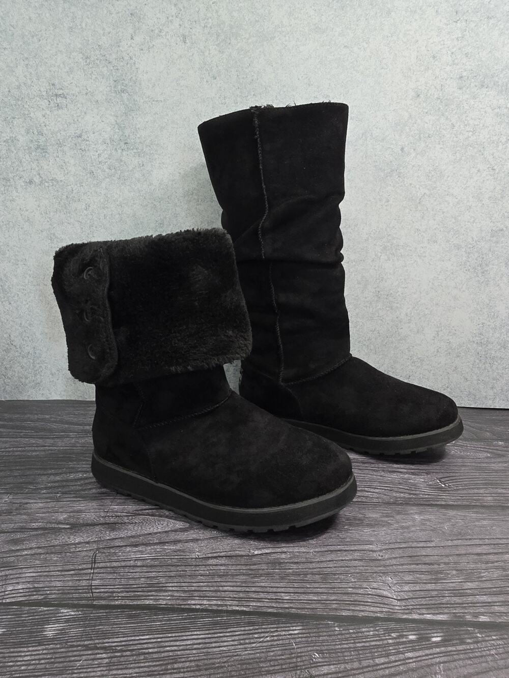 Skechers Keepsakes Big Button Womens 7.5 Tall Black Convertible Winter Boots